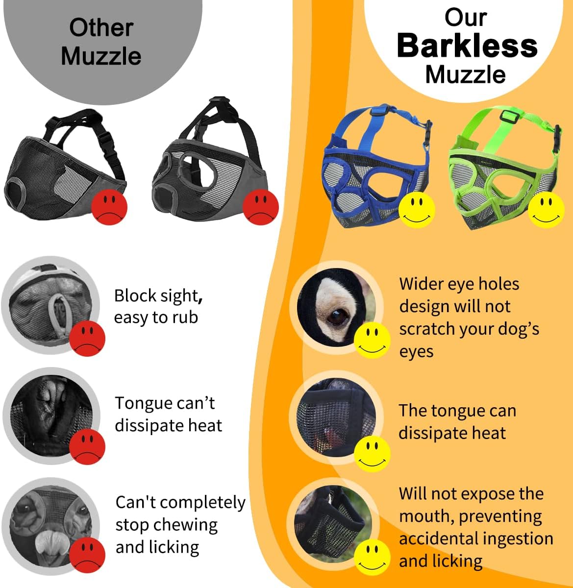 BARKLESS French Bulldog Muzzle, Short Snout Mesh Dog Muzzle with Tongue Out Design for Flat Face Dog Shih Tzu English Bulldog,Prevent Biting Chewing Allows Grooming
