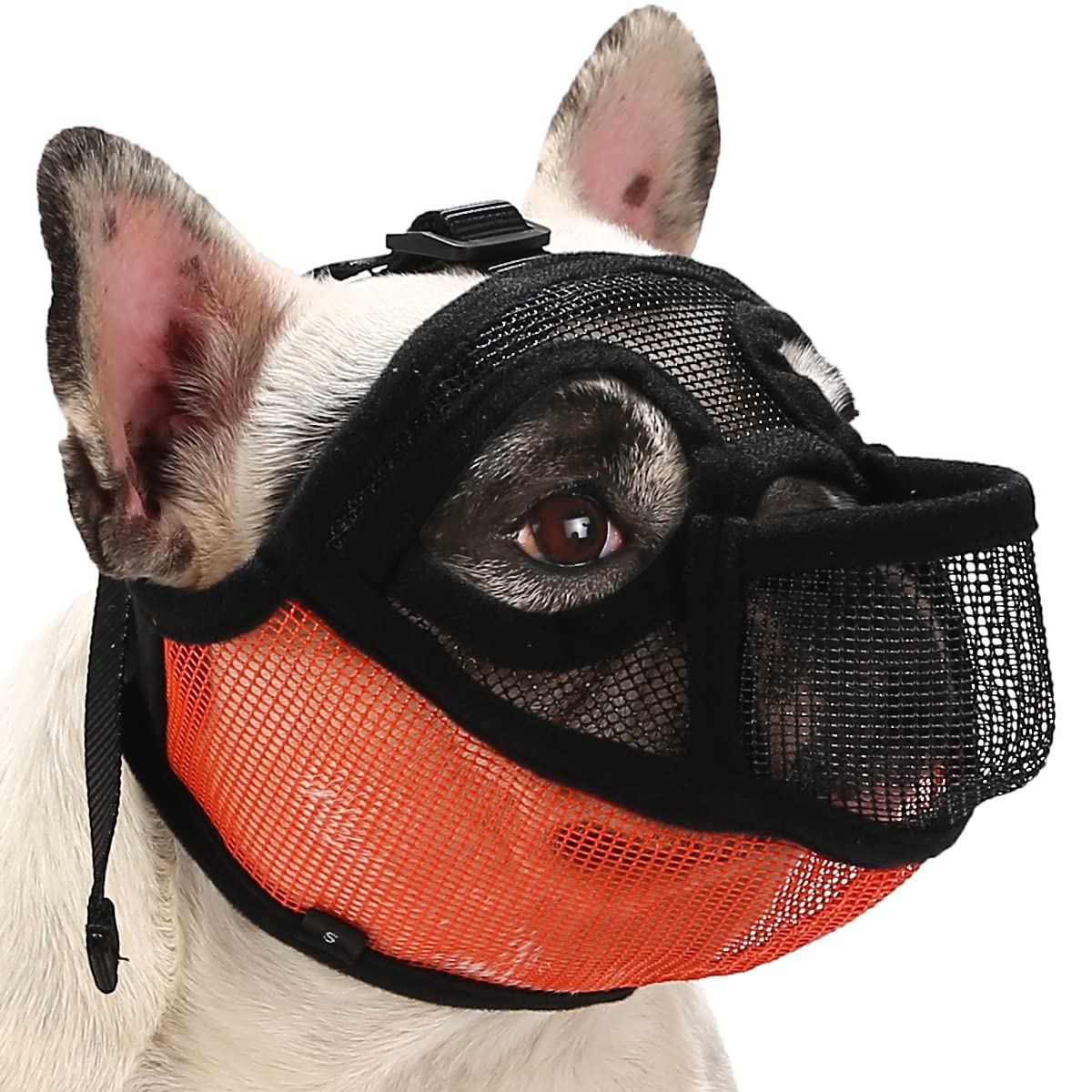 BARKLESS French Bulldog Muzzle, Short Snout Mesh Dog Muzzle with Tongue Out Design for Flat Face Dog Shih Tzu English Bulldog,Prevent Biting Chewing Allows Grooming