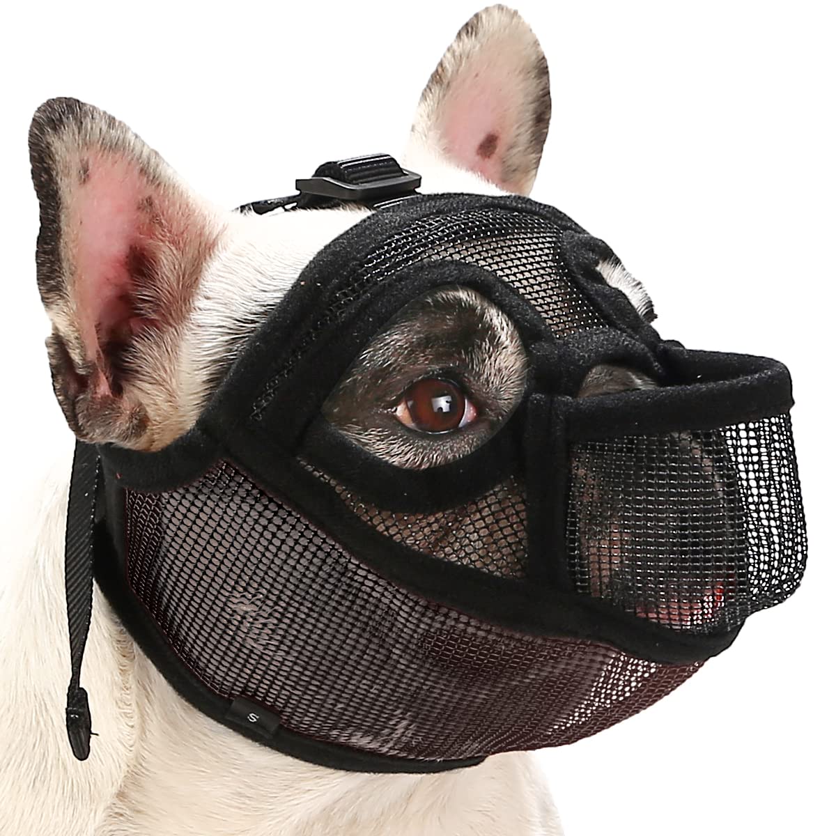 BARKLESS French Bulldog Muzzle, Short Snout Mesh Dog Muzzle with Tongue Out Design for Flat Face Dog Shih Tzu English Bulldog,Prevent Biting Chewing Allows Grooming