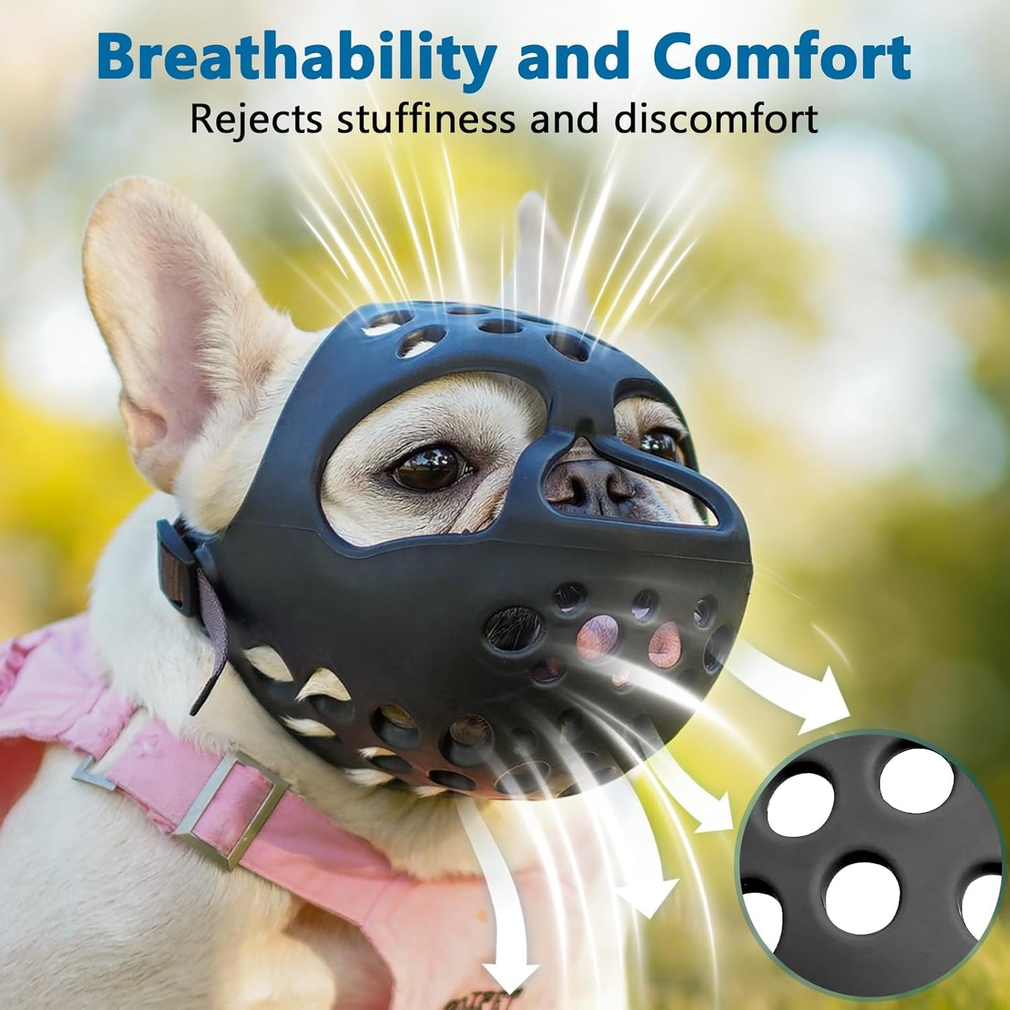 BARKLESS Short Snout Dog Muzzle, Soft Silicone Flat Faced Muzzle for French Bulldog Shih Tzu and Pug for Biting Chewing Licking and Grooming, Allows Panting