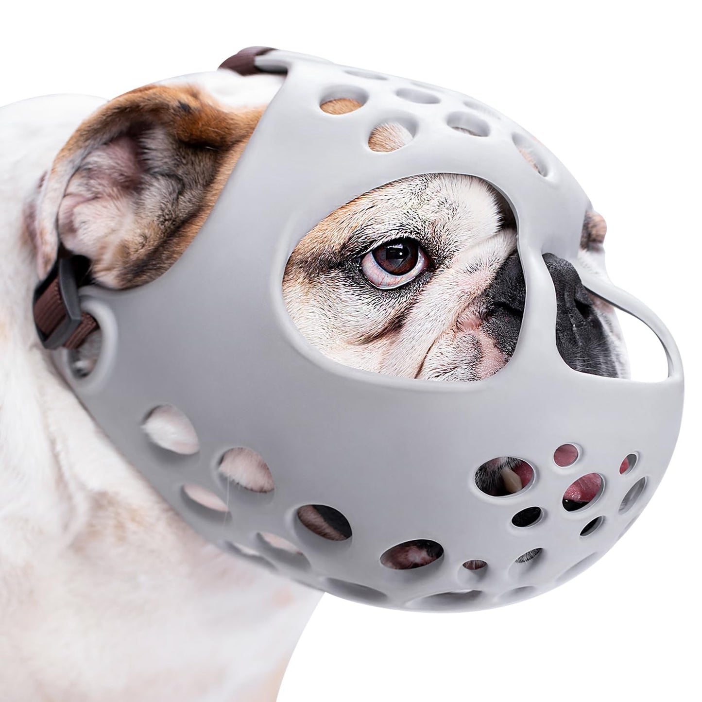BARKLESS Short Snout Dog Muzzle, Soft Silicone Flat Faced Muzzle for French Bulldog Shih Tzu and Pug for Biting Chewing Licking and Grooming, Allows Panting