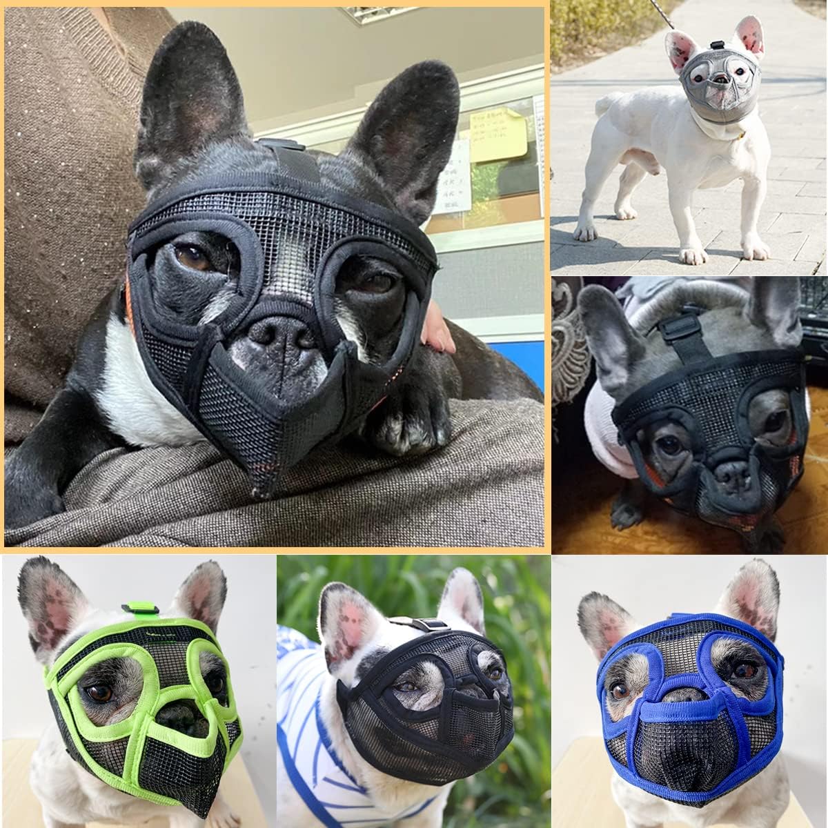 BARKLESS French Bulldog Muzzle, Short Snout Mesh Dog Muzzle with Tongue Out Design for Flat Face Dog Shih Tzu English Bulldog,Prevent Biting Chewing Allows Grooming