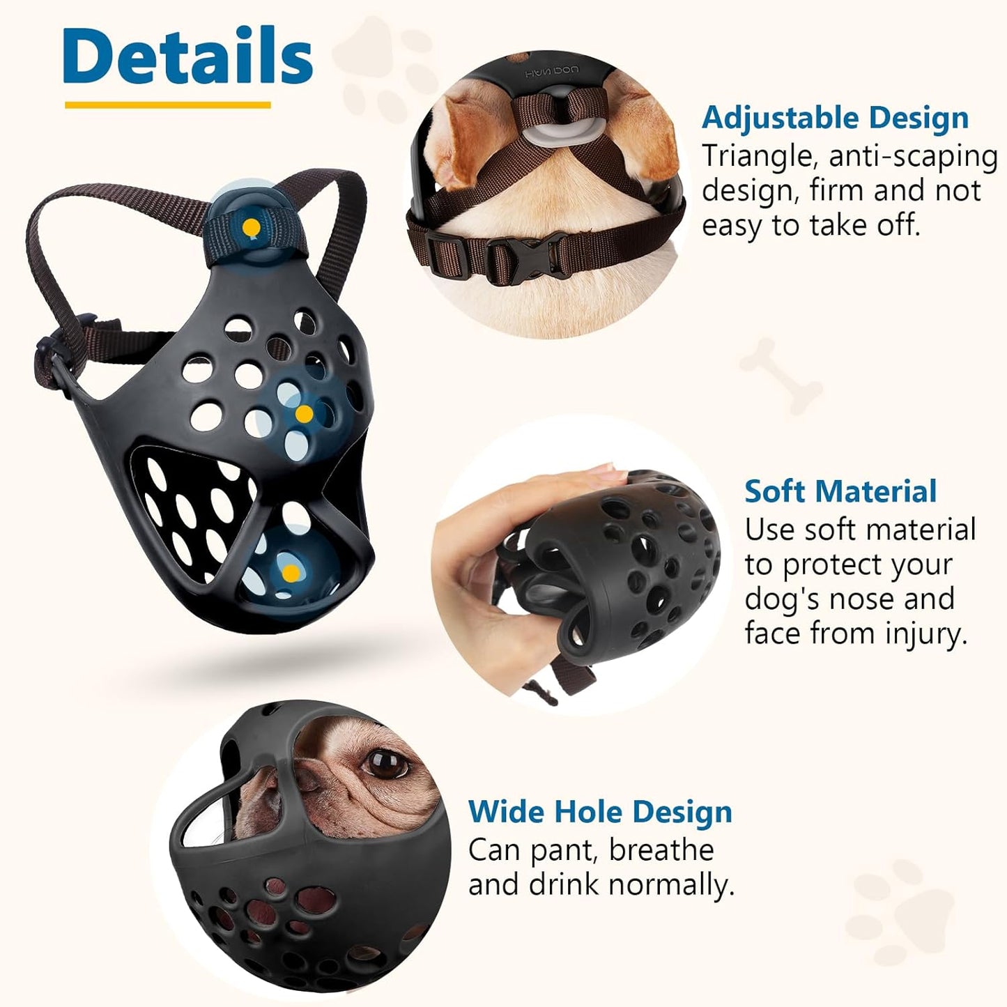 BARKLESS Short Snout Dog Muzzle, Soft Silicone Flat Faced Muzzle for French Bulldog Shih Tzu and Pug for Biting Chewing Licking and Grooming, Allows Panting