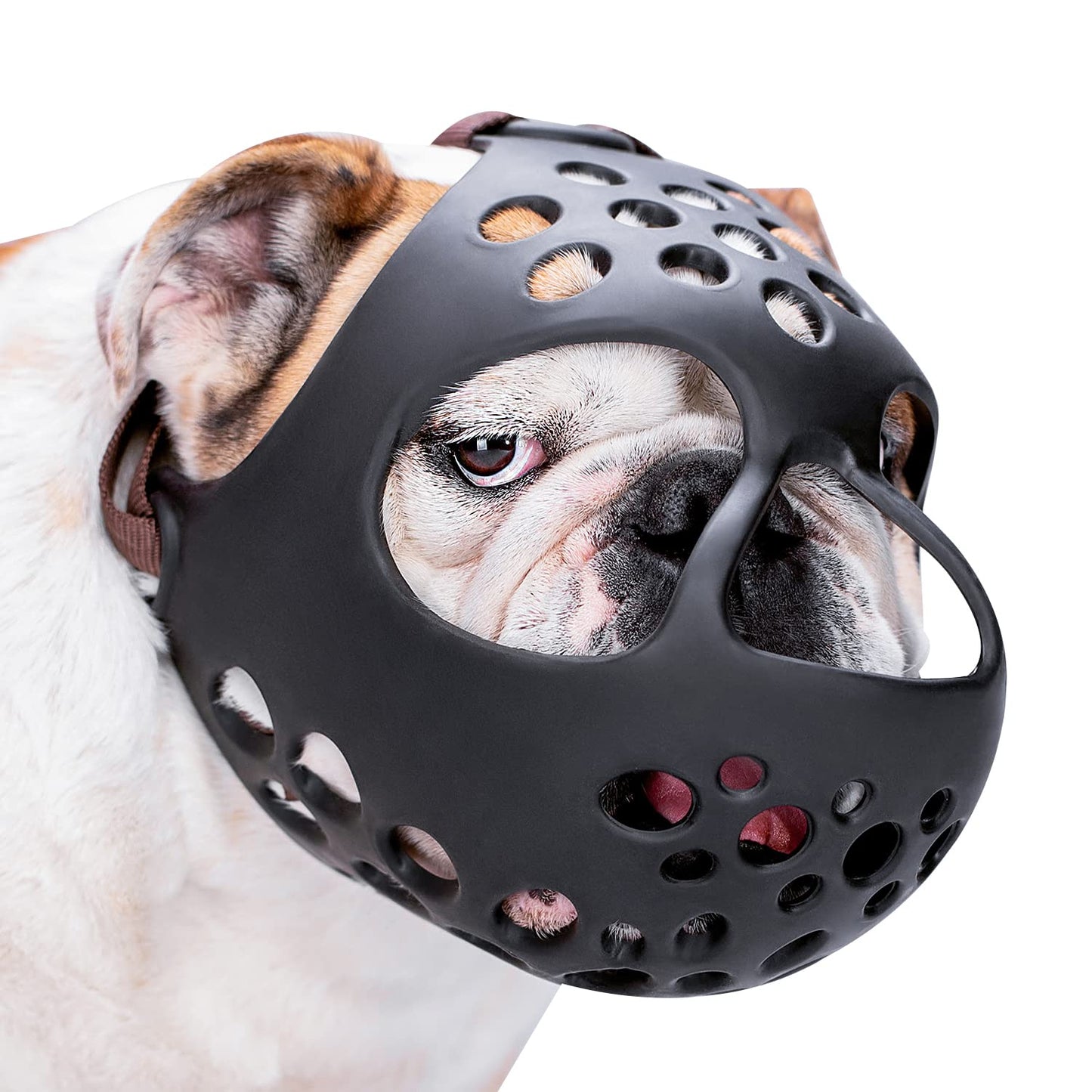 BARKLESS Short Snout Dog Muzzle, Soft Silicone Flat Faced Muzzle for French Bulldog Shih Tzu and Pug for Biting Chewing Licking and Grooming, Allows Panting