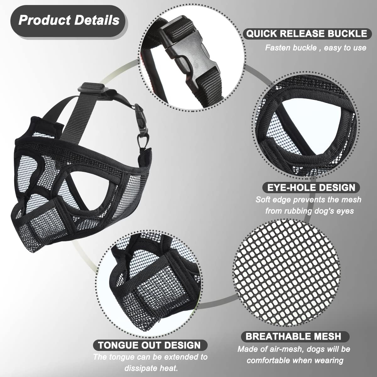 BARKLESS French Bulldog Muzzle, Short Snout Mesh Dog Muzzle with Tongue Out Design for Flat Face Dog Shih Tzu English Bulldog,Prevent Biting Chewing Allows Grooming