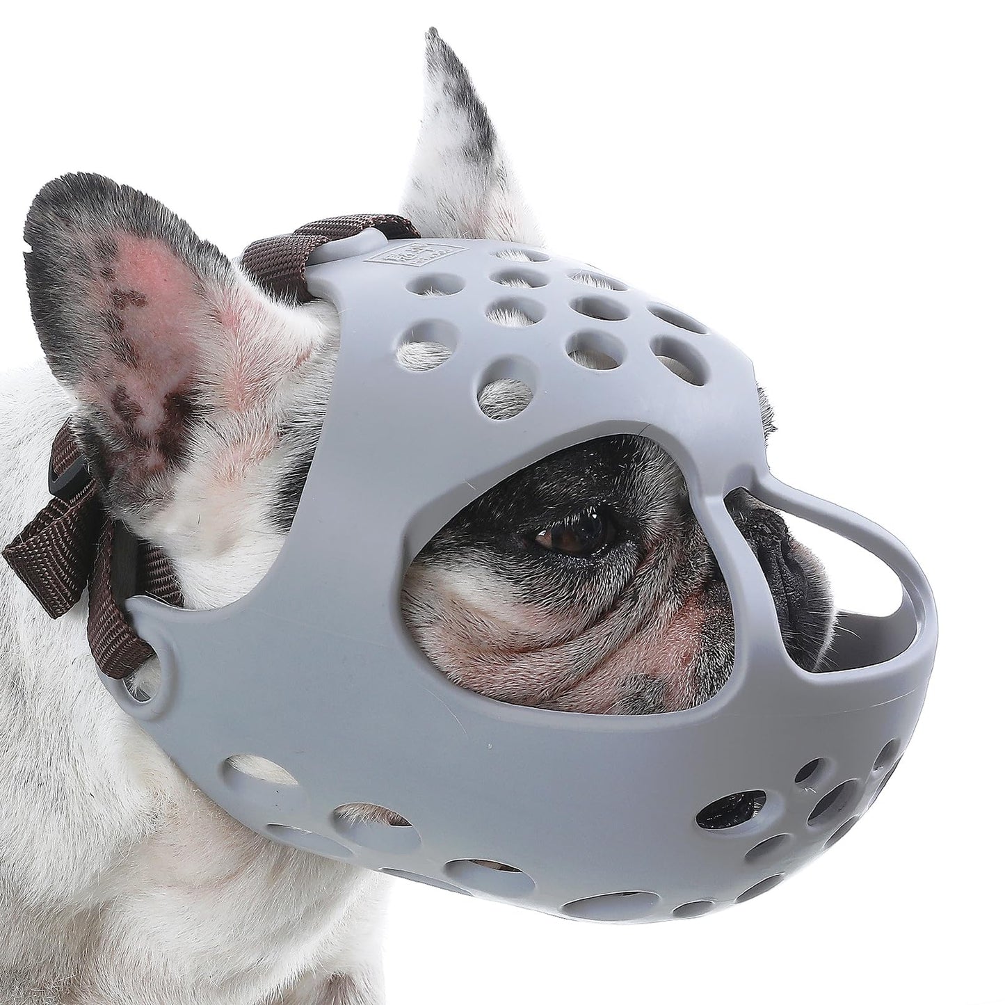 BARKLESS Short Snout Dog Muzzle, Soft Silicone Flat Faced Muzzle for French Bulldog Shih Tzu and Pug for Biting Chewing Licking and Grooming, Allows Panting
