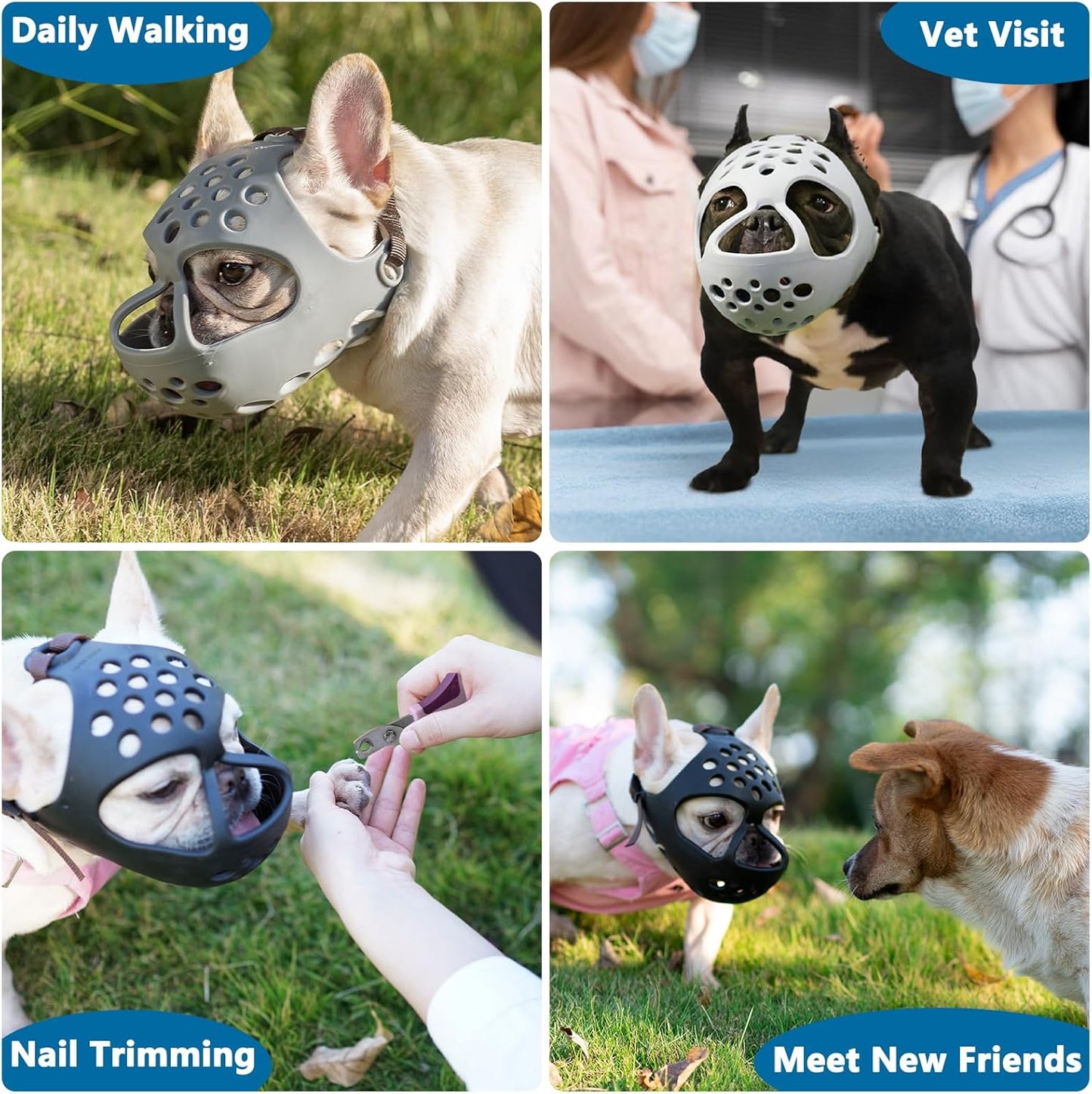 BARKLESS Short Snout Dog Muzzle, Soft Silicone Flat Faced Muzzle for French Bulldog Shih Tzu and Pug for Biting Chewing Licking and Grooming, Allows Panting