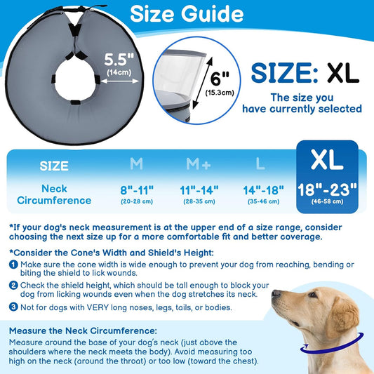 BARKLESS Donut Cone for Large Dogs, Protective Collar After Surgery to Stop Licking, Blow up Dog Surgery Collar with Transparent Shield, Inflatable Pillow Cone for Labrador, Rottweiler
