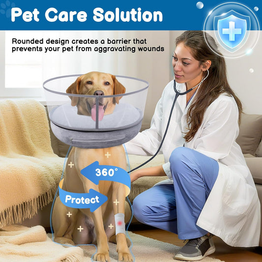 BARKLESS Dog Donut Collar, 2-in-I Inflatable Dog Collars for After Surgery to Stop Licking Wounds, Patented Protective Donut Cone with High Shield for Large Pets (Grey, XL)