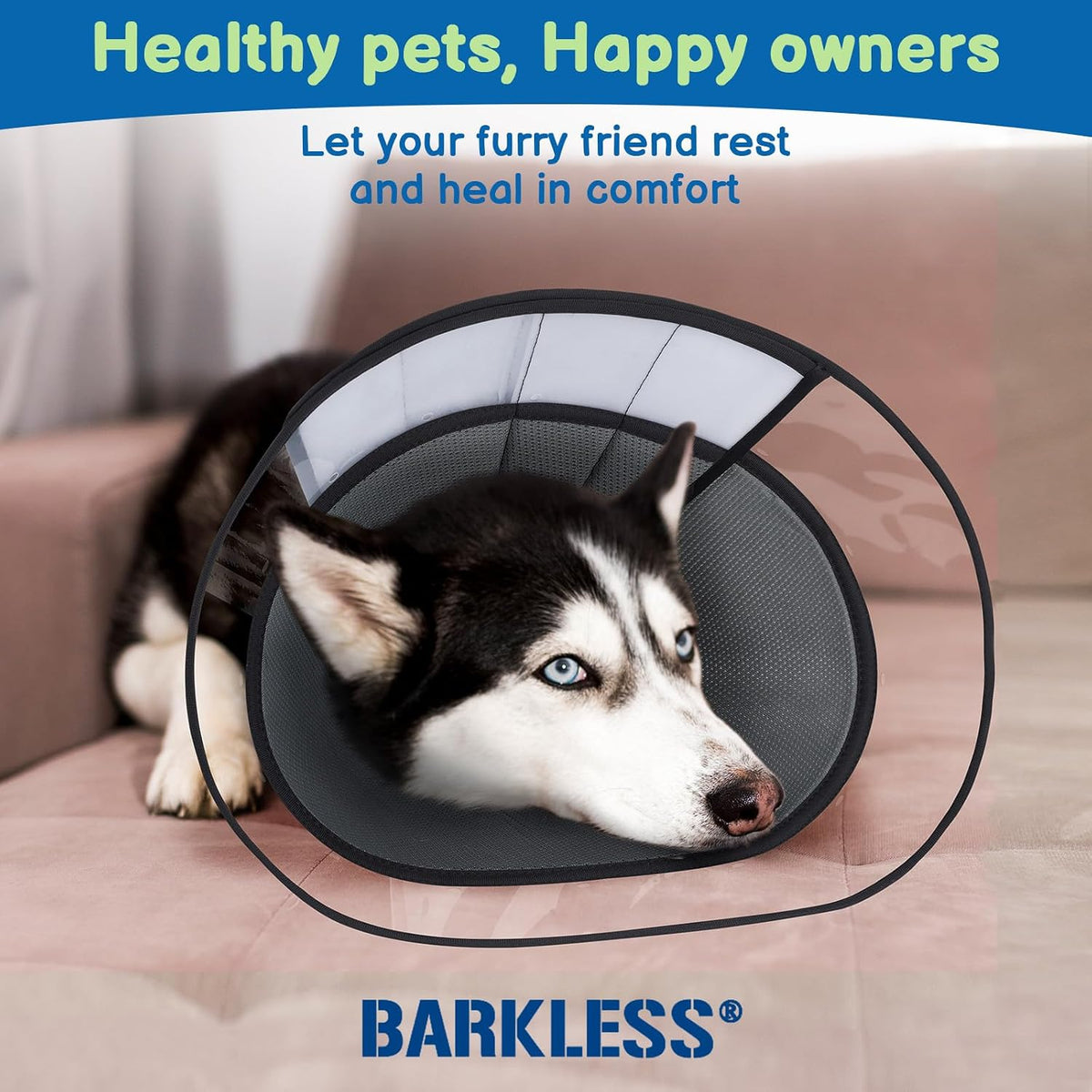 BARKLESS Transparent Dog Cone to Stop Licking Wounds, Soft E Collar, Medium
