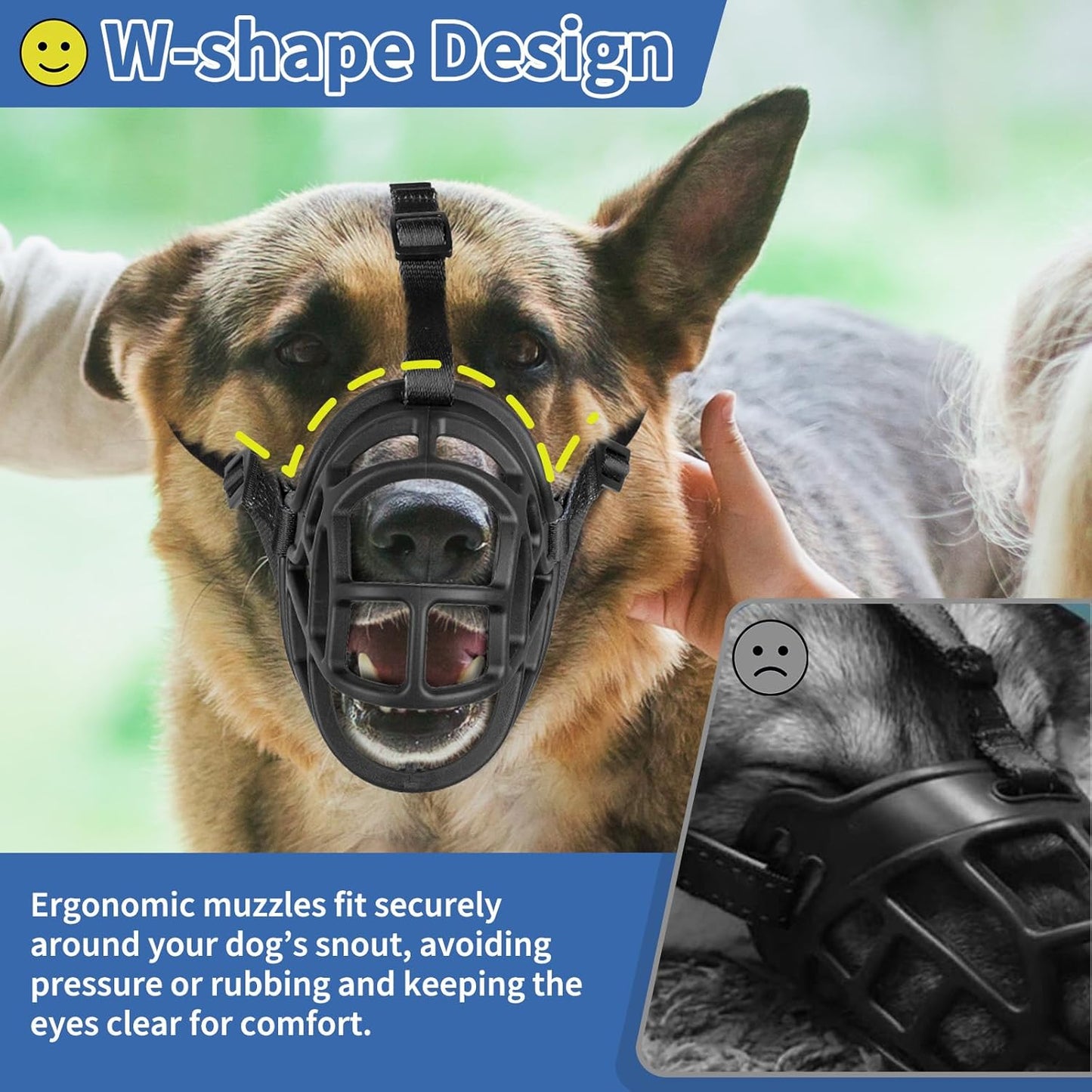 BARKLESS Dog Muzzle to Prevent Biting, Scavenging, Basket Muzzle for Large Medium Sized Dogs, Soft & Lightweight & Sturdy Mouth Cover with Removable Collar Loop for Training, Walking (Black, 3)