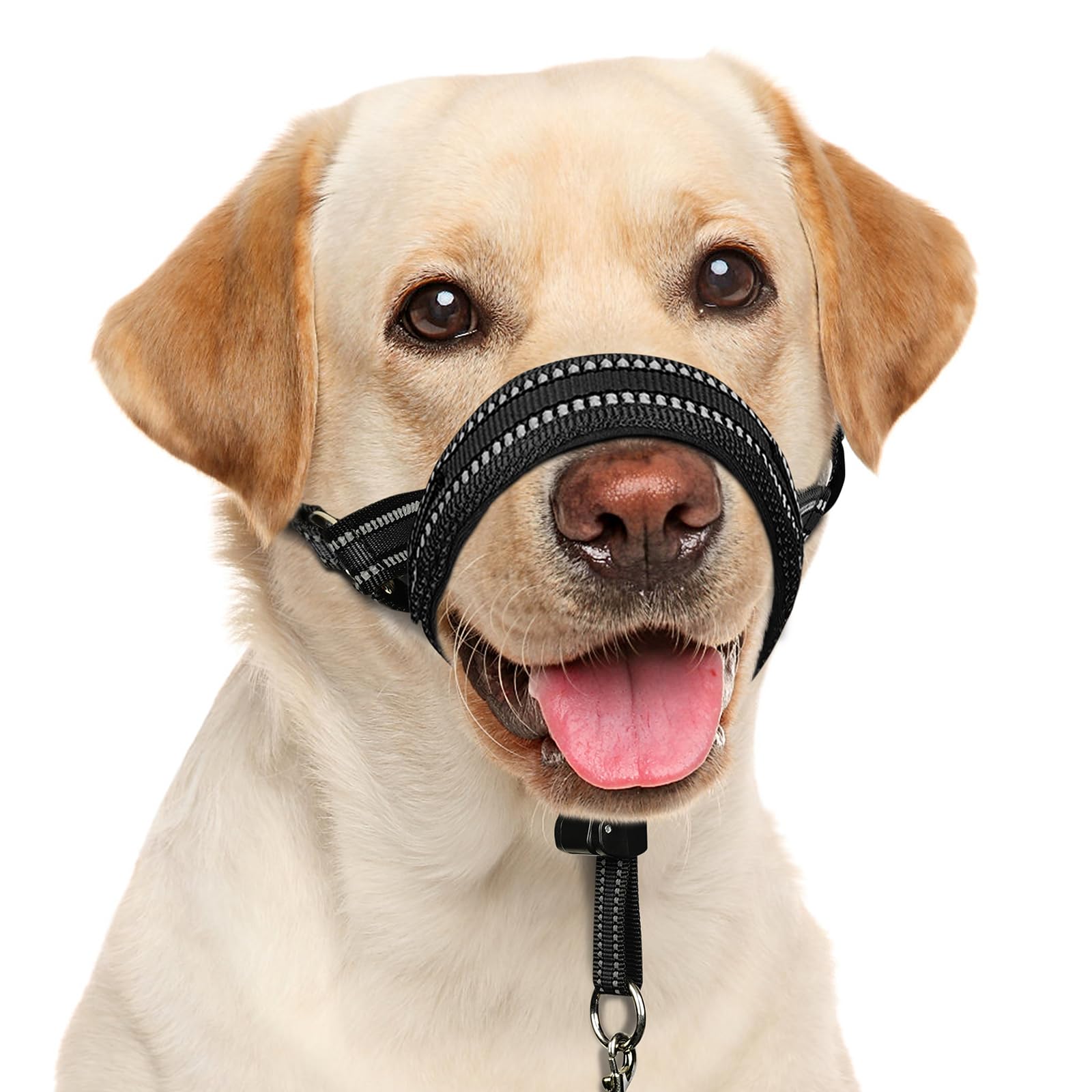 BARKLESS Soft Dog Head Collar, Patented Padded No Pull Head Halter, Training Nose Leash with Safety Link for Medium Large Dogs, Adjustable Muzzle Leash, Easy Control for Walking(Black, L)