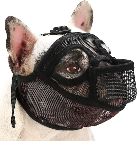 BARKLESS French Bulldog Muzzle, Short Snout Mesh Dog Muzzle with Tongue Out Design for Flat Face Dog Shih Tzu English Bulldog,Prevent Biting Chewing Allows Grooming