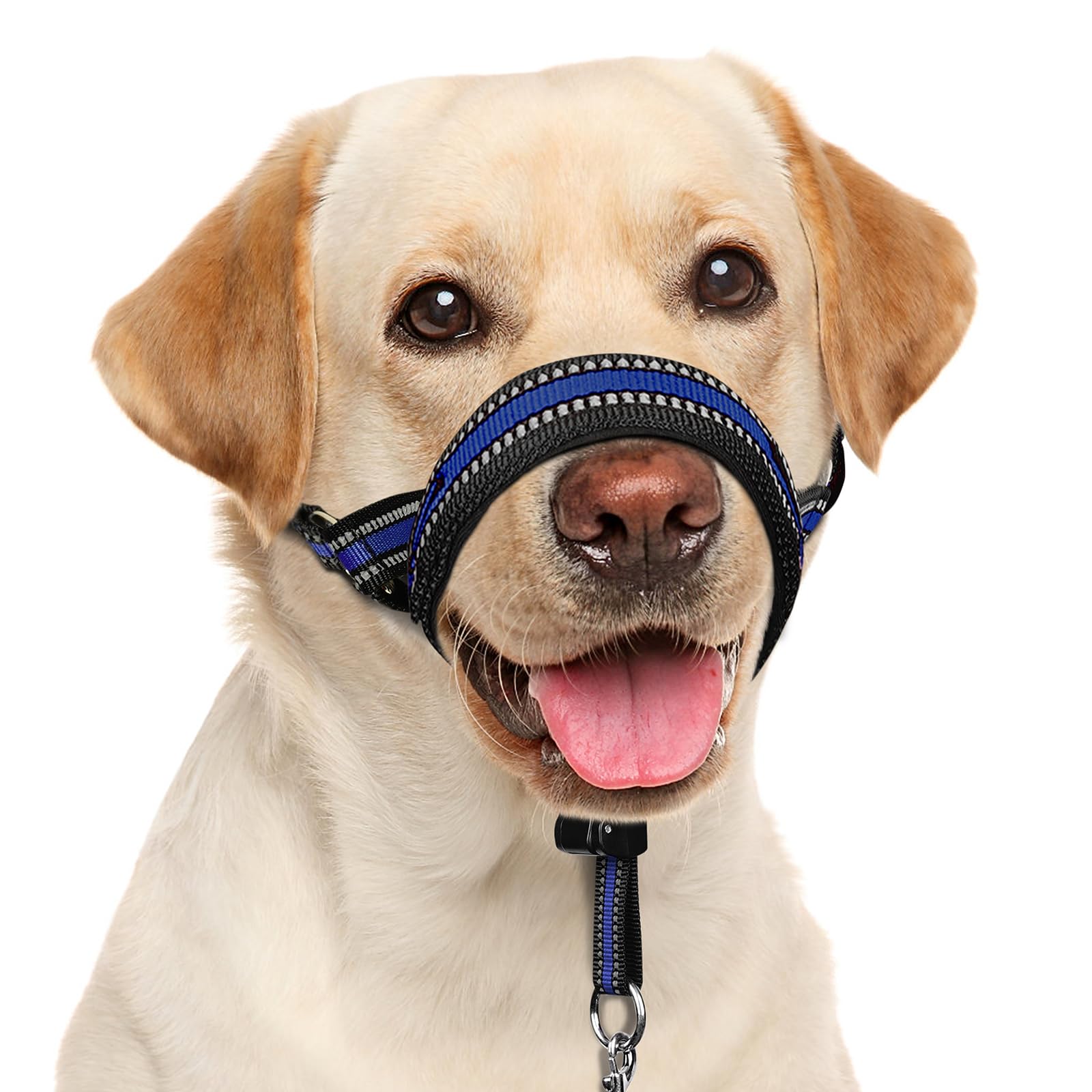 BARKLESS Soft Dog Head Collar, Patented Padded No Pull Head Halter, Training Nose Leash with Safety Link for Medium Large Dogs, Adjustable Muzzle Leash, Easy Control for Walking(Black, L)