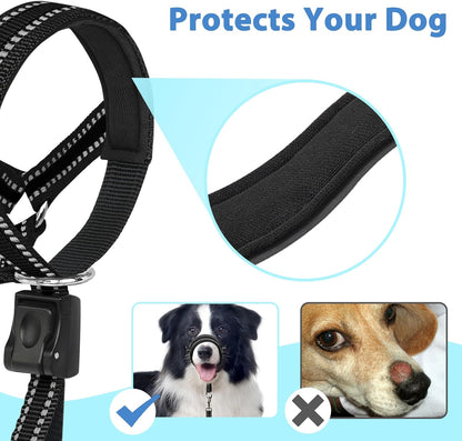 BARKLESS Soft Dog Head Collar, Patented Padded No Pull Head Halter, Training Nose Leash with Safety Link for Medium Large Dogs, Adjustable Muzzle Leash, Easy Control for Walking(Black, L)