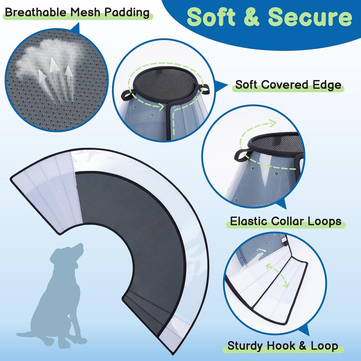 BARKLESS Transparent Dog Cone to Stop Licking Wounds, Soft E Collar, Medium