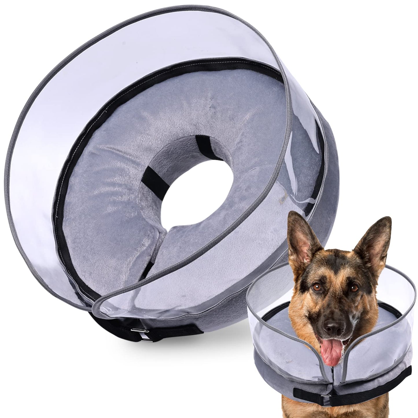BARKLESS Dog Cone, Inflatable Dog Cone After Surgery for Large Breeds, Soft Surgery Collar with Enhanced Anti-Licking Guard Shield for Pets, Protective Donut Collar