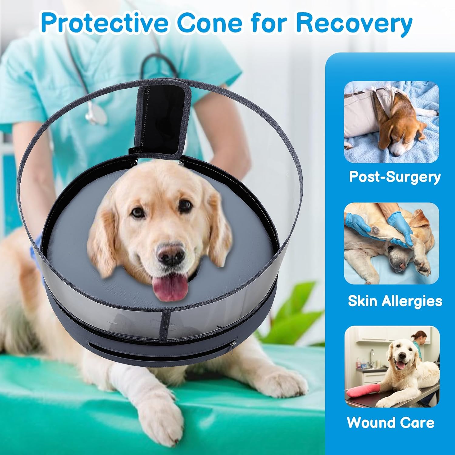 BARKLESS Donut Cone for Large Dogs, Protective Collar After Surgery to Stop Licking, Blow up Dog Surgery Collar with Transparent Shield, Inflatable Pillow Cone for Labrador, Rottweiler