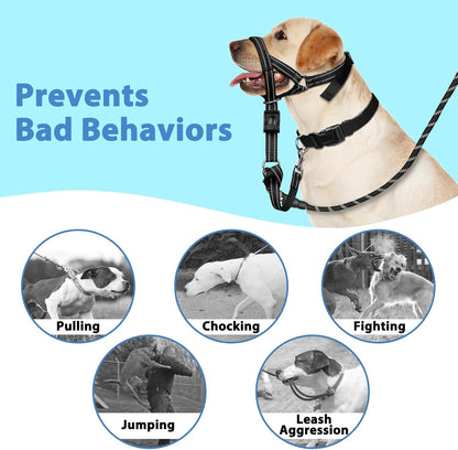 BARKLESS Soft Dog Head Collar, Patented Padded No Pull Head Halter, Training Nose Leash with Safety Link for Medium Large Dogs, Adjustable Muzzle Leash, Easy Control for Walking(Black, L)