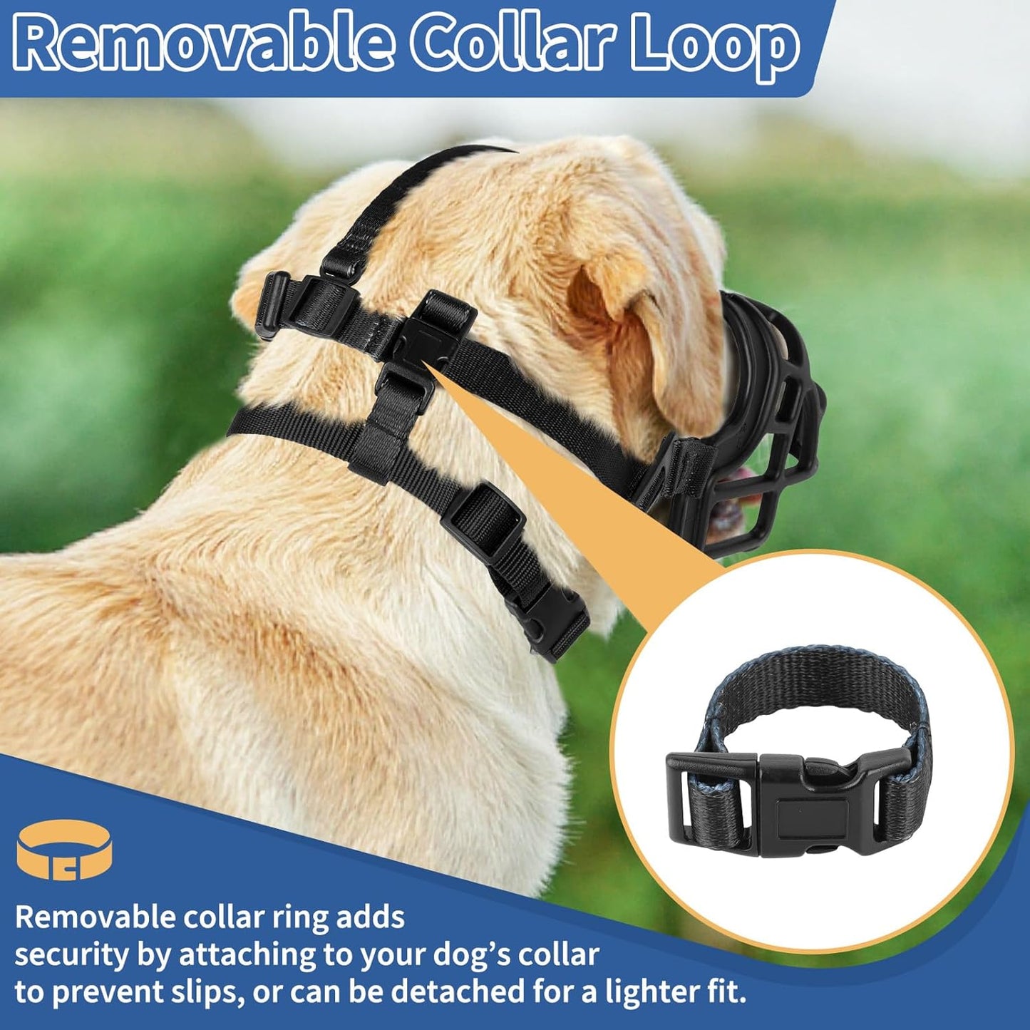 BARKLESS Dog Muzzle to Prevent Biting, Scavenging, Basket Muzzle for Large Medium Sized Dogs, Soft & Lightweight & Sturdy Mouth Cover with Removable Collar Loop for Training, Walking (Black, 3)