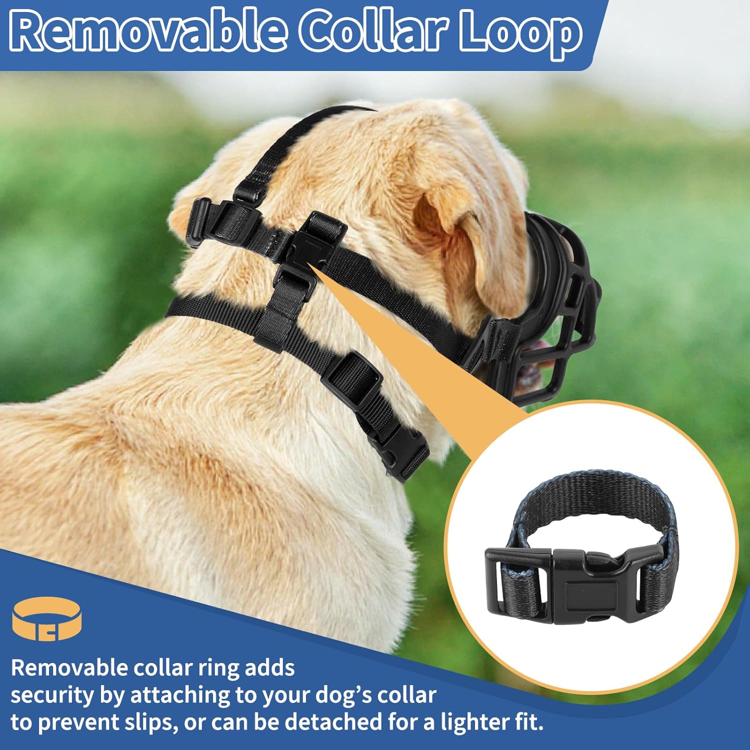 BARKLESS Dog Muzzle to Prevent Biting, Scavenging, Basket Muzzle for Large Medium Sized Dogs, Soft & Lightweight & Sturdy Mouth Cover with Removable Collar Loop for Training, Walking (Black, 3)