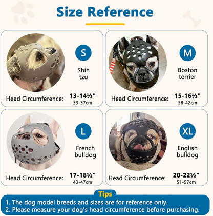 BARKLESS Short Snout Dog Muzzle, Soft Silicone Flat Faced Muzzle for French Bulldog Shih Tzu and Pug for Biting Chewing Licking and Grooming, Allows Panting