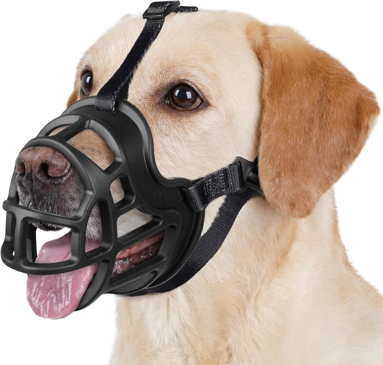 BARKLESS Dog Muzzle to Prevent Biting, Scavenging, Basket Muzzle for Large Medium Sized Dogs, Soft & Lightweight & Sturdy Mouth Cover with Removable Collar Loop for Training, Walking (Black, 3)