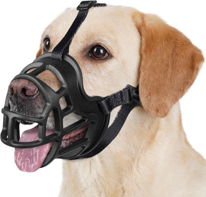BARKLESS Dog Muzzle to Prevent Biting, Scavenging, Basket Muzzle for Large Medium Sized Dogs, Soft & Lightweight & Sturdy Mouth Cover with Removable Collar Loop for Training, Walking (Black, 3)