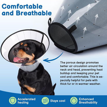 BARKLESS Transparent Dog Cone to Stop Licking Wounds, Soft E Collar, Medium