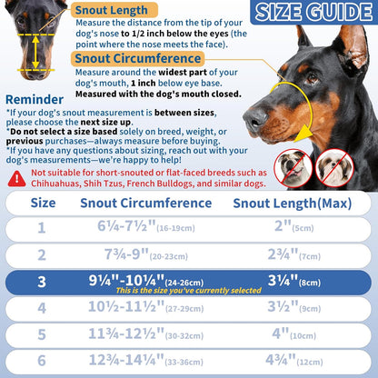 BARKLESS Dog Muzzle to Prevent Biting, Scavenging, Basket Muzzle for Large Medium Sized Dogs, Soft & Lightweight & Sturdy Mouth Cover with Removable Collar Loop for Training, Walking (Black, 3)