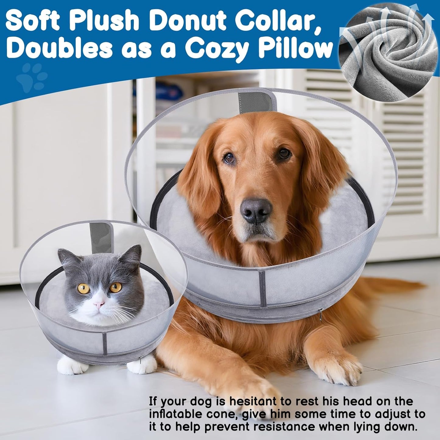 BARKLESS Dog Donut Collar, 2-in-I Inflatable Dog Collars for After Surgery to Stop Licking Wounds, Patented Protective Donut Cone with High Shield for Large Pets (Grey, XL)