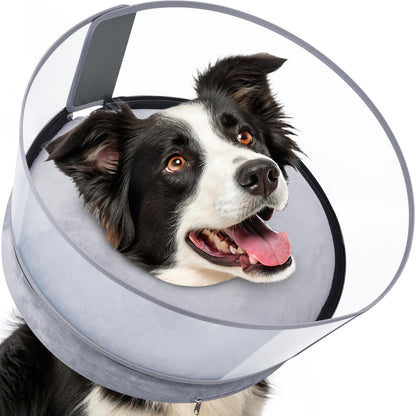 BARKLESS Dog Donut Collar, 2-in-I Inflatable Dog Collars for After Surgery to Stop Licking Wounds, Patented Protective Donut Cone with High Shield for Large Pets (Grey, XL)