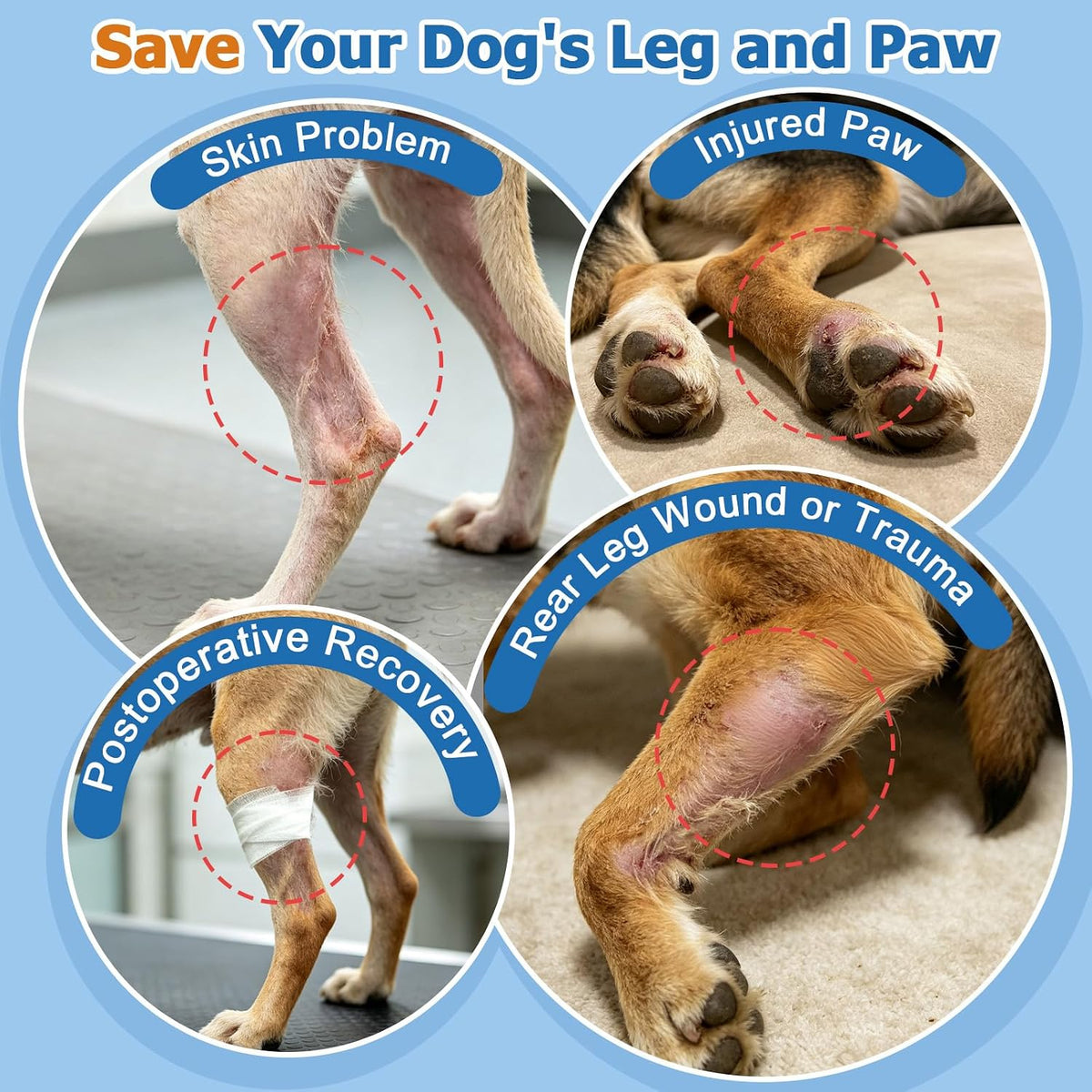 BARKLESS Rear Leg Sleeve with Paw Protector, Dog Bootie to Prevent Licking