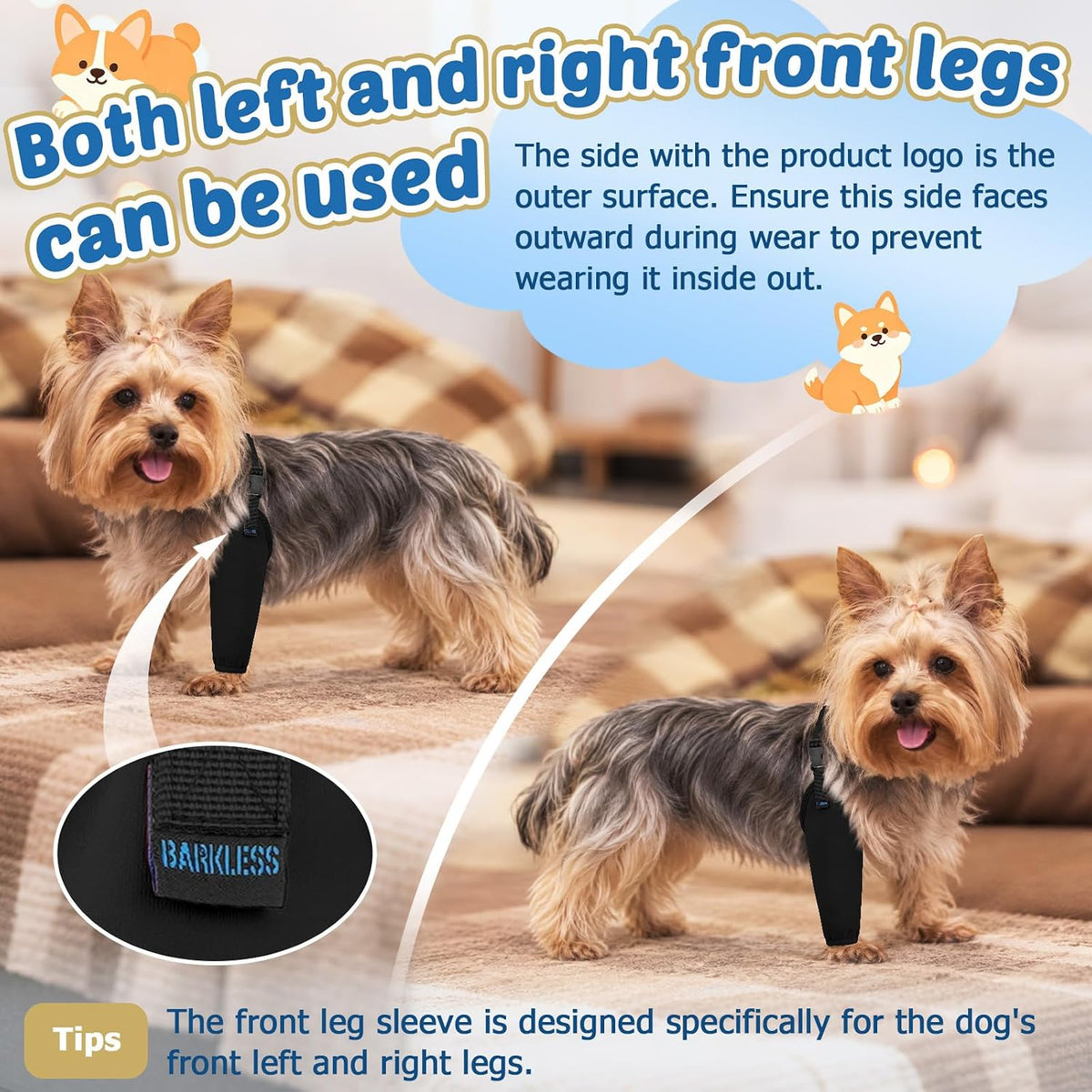 BARKLESS Small Dog Front Leg Sleeve for Wound, Surgery Suit to Stop Licking