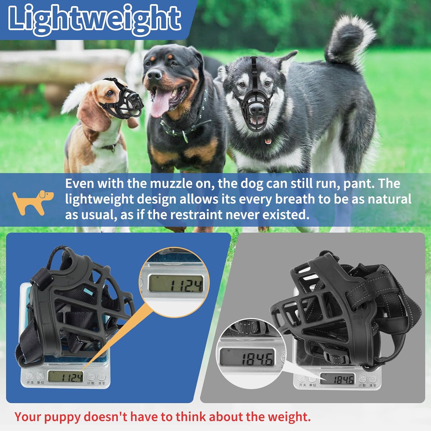 BARKLESS Dog Muzzle to Prevent Biting, Scavenging, Basket Muzzle for Large Medium Sized Dogs, Soft & Lightweight & Sturdy Mouth Cover with Removable Collar Loop for Training, Walking (Black, 3)