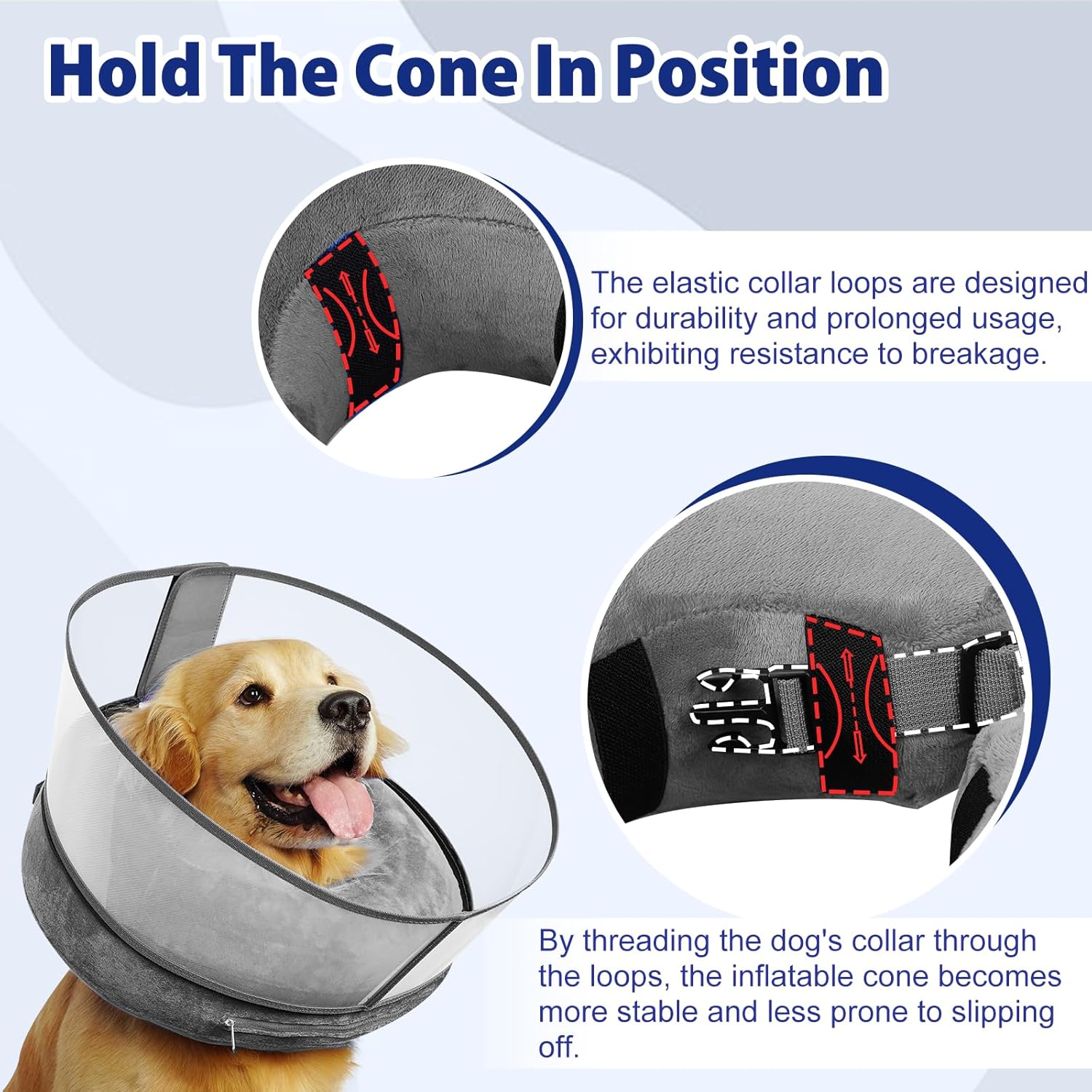 BARKLESS Inflatable Dog Cone, Soft Dog Donut Collar After Surgery, 2-in-1 Inflatable Collar with Detachable Anti-Licking Shield, Patented Donut Cone for Large Breeds to Stop Licking Wounds