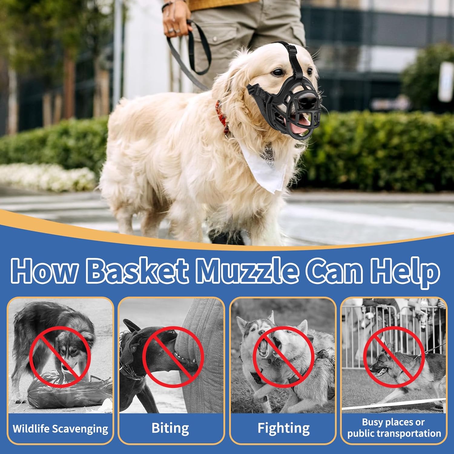 BARKLESS Dog Muzzle to Prevent Biting, Scavenging, Basket Muzzle for Large Medium Sized Dogs, Soft & Lightweight & Sturdy Mouth Cover with Removable Collar Loop for Training, Walking (Black, 3)